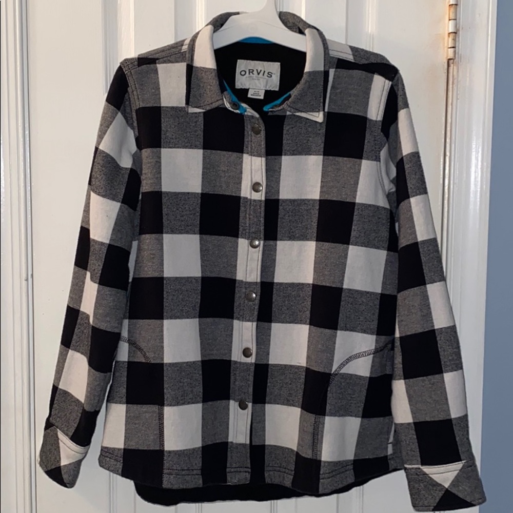 Black and white buttoned plaid shirt